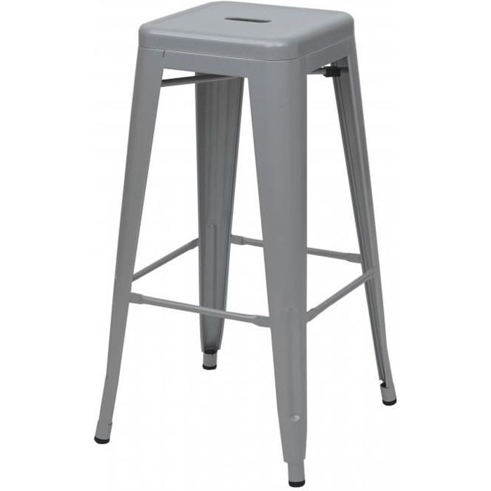 Tabouret de bar HWC-A73, chaise de comptoir, metal, empilable, design industriel gris