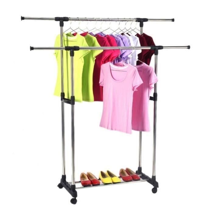 JIE Double pôle Séchoir à linge inox Adjustable étendoir pliable Etendoir à linge pliable inox