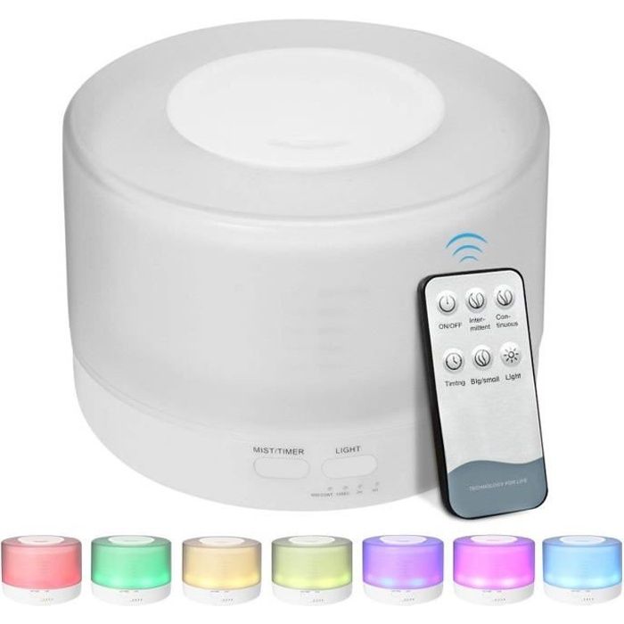 Diffuseur d'Huiles Essentielles 500ML,Humidificateur d'air Diffuseur Arôme Ultrasonique 7 Couleur LED pour Maison, Bureau,SPA