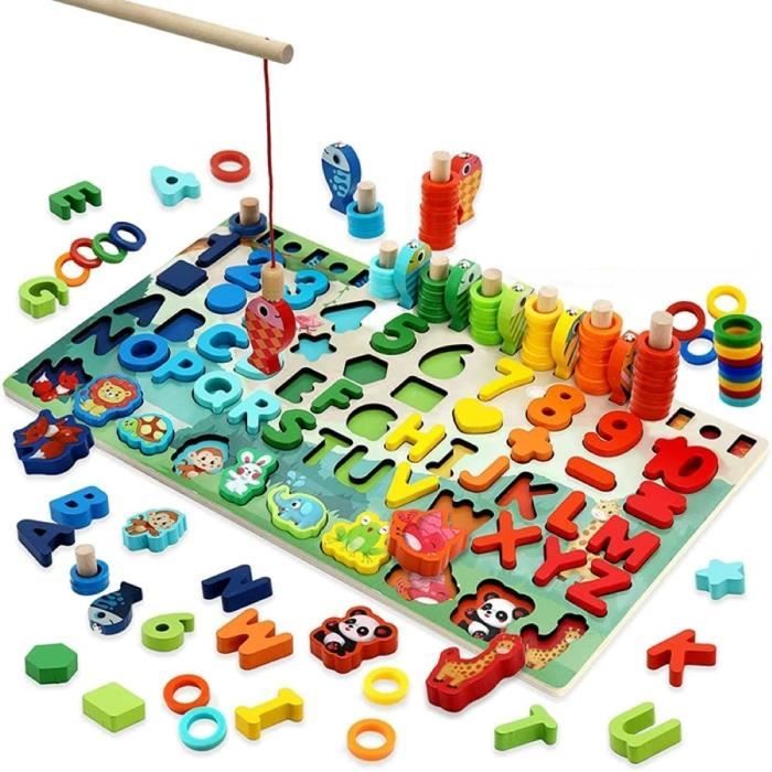 Jeux Montessori 1 2 3 4 5 Ans-Jouet en Bois-Puzzle Enfant-Jeux educatif-Apprendre a Lire-Alphabet Montessori-Cadeau Fille Garçon