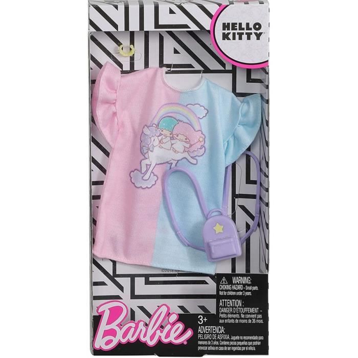 Barbie - Habit Poupee Mannequin Hello Kitty - Jupe Rose Et Bleu Licorne Avec Sac Dos - Vetement - Tenue - Accessoire