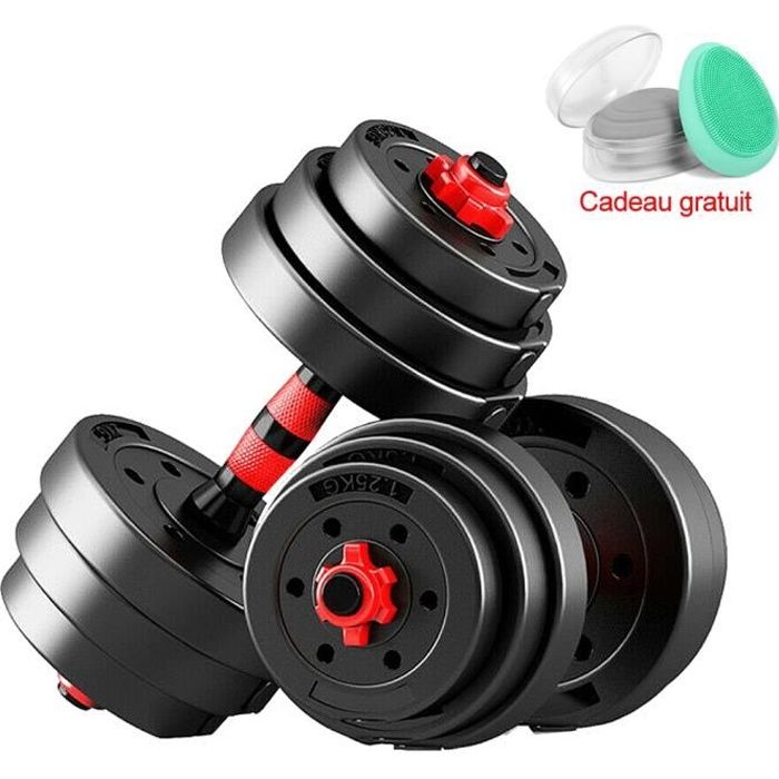 Kit Haltères - 20kg musculation réglables – poids musculation - Noir rougeâtre