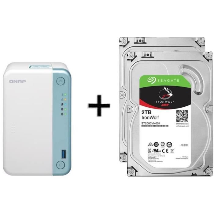 Serveur de Stockage (NAS) - TS-251D-4G - 2 Baies + 2 disque dur interne - NAS Iron Wolf - 2To - 5 900 tr/min - 3.5- ST2000VN004