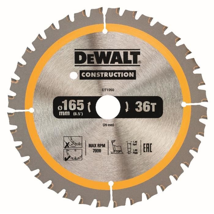 DeWALT Lame de scie circulaire, pour scies circulaires sans fil, 165-20 mm, 40 dents - DT1950-QZ