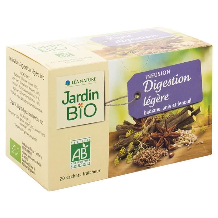 LOT DE 4 - JARDIN BIO Infusion digestion légère Badiane Anis Fenouil 20 Sachets
