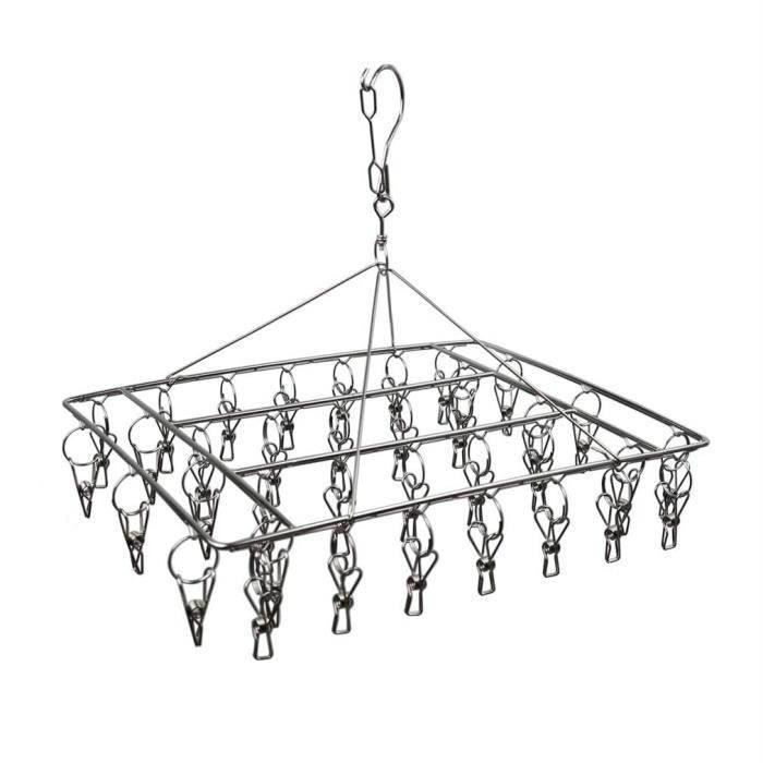 Égouttoir à Chaussettes Séchoir Etendoir linge en Acier Inoxydable avec 36 Clips de Suspension pivotant à 360 °