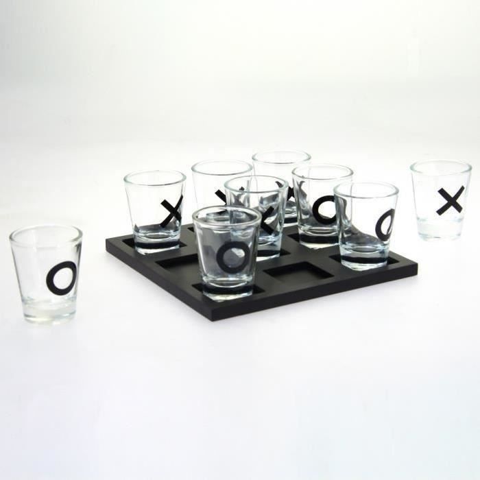 Service 9 Verres a Shot Morpion avec plateau Bois - Apero Fete Decoration - 664