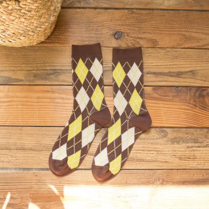 Chaussettes tricotées couleur losange hiver pour femmes chaussettes de sol bas Chaussettes