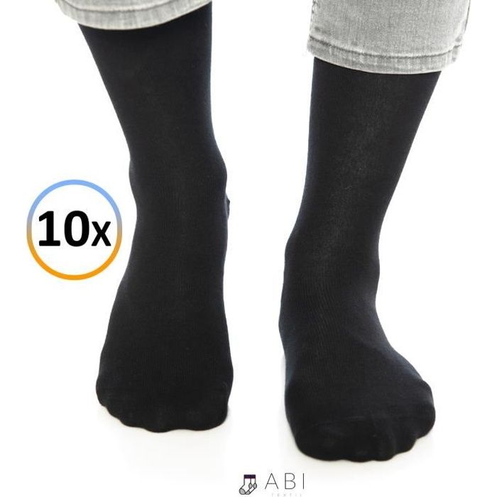 ABI - Chaussettes classiques Noir Homme Femme Coton (10 paires)
