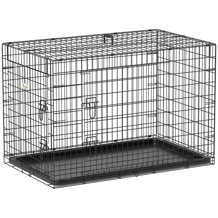 Cage caisse de transport pliante pour chien 91 x 61 x 67 cm en métal noir