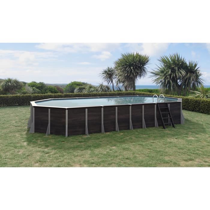Piscine Composite Octogonale 8,7 * 3,93m semi-enterrée - Modèle Romagny - Structure acier Just'aposé - Gris anthracite
