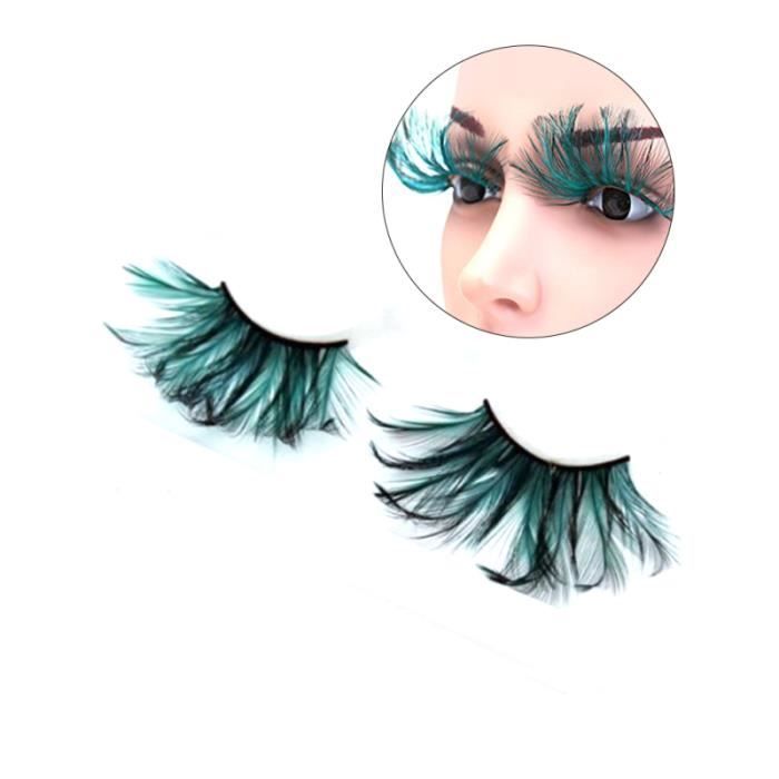 1 paire de cils noirâtre vert dense amusant faux maquillage accessoire plume pour la fête BOUCLE D OREILLE