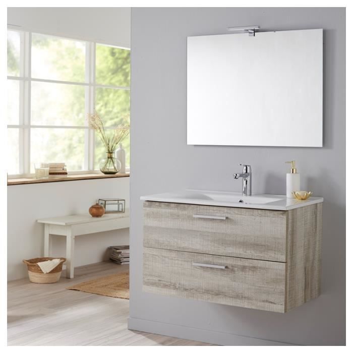 Meuble de salle de bain Mall 80 cm couleur bois blanchi grisé Coral