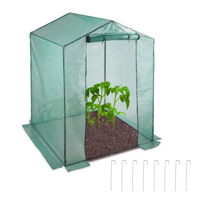 Relaxdays Serre de jardin tomates 200x155x155 cm porte serre tomates bâche housse vert porte enroulable, vert
