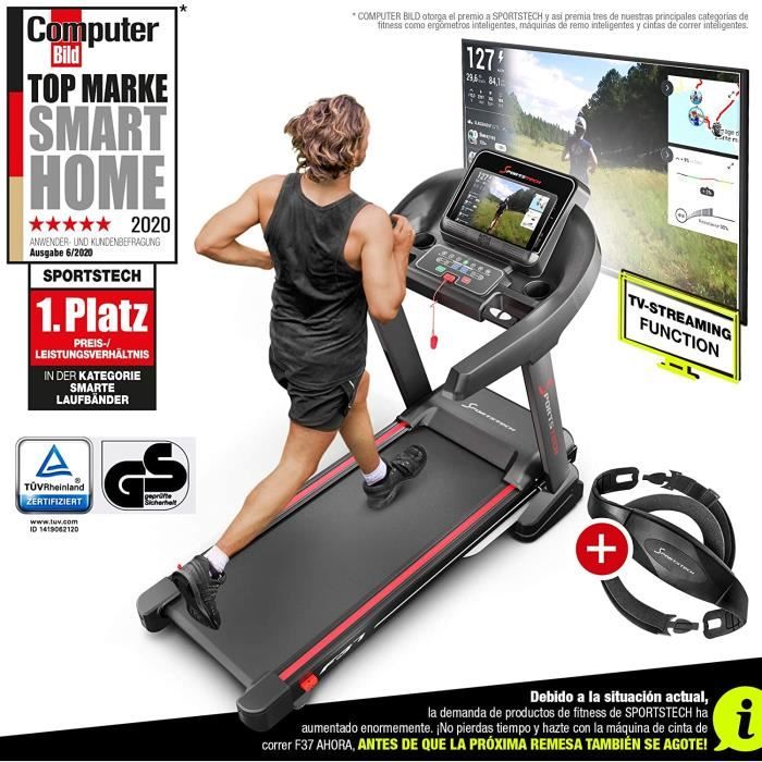 Sportstech F37 Tapis de Course Professionnel de qualité Allemande - Vidéos en Direct et Mulitplayeur APP, 7CH jusqu'à 20 km/h