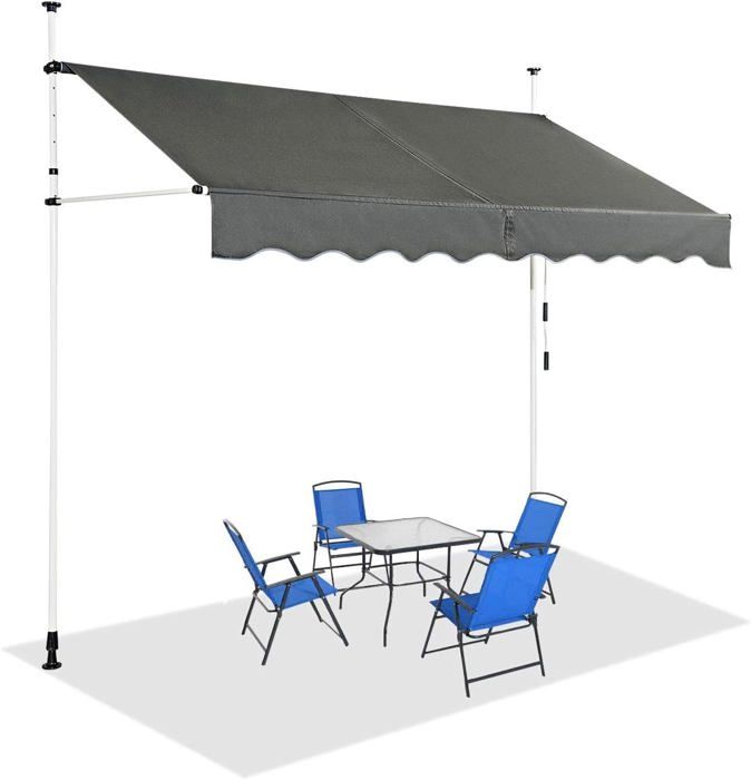 GOPLUS Store Banne Manuel Rétractable Auvent Balcon Terrasse Rétractable sans Percage Hauteur Réglable 2-3M 2x12M Gris