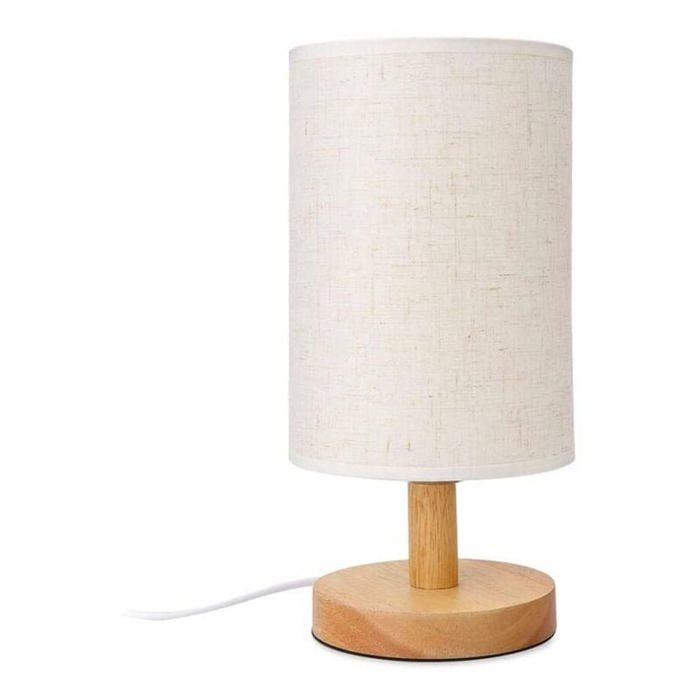 Lampe de Table de Chevet Ronde Lampe de Chevet avec Abat-Jour en Tissu et Bois pour Chambre Coucher Bureau Moderne de PZCC