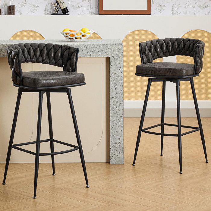 Lot 2 tabourets de bar tissu beige hauteur 75 cm avec dossier et repose- pieds cadre en métal chaises de comptoir sièges hauts de cuisine bistrot îlot | Leroy Merlin