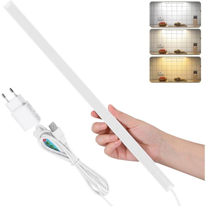 Réglette LED pour Cuisine ou Atelier Lampe de Placard Dimmable à 3 Couleurs Chaude/Froid/Naturelle Lumière LED avec Prise