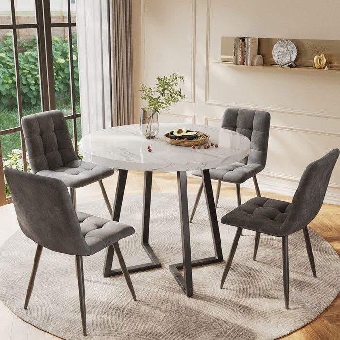 Table à manger ronde 80 cm avec 4 chaiseEnsemble de table à manger table de cuisine-chaises de salle à manger en velours gris