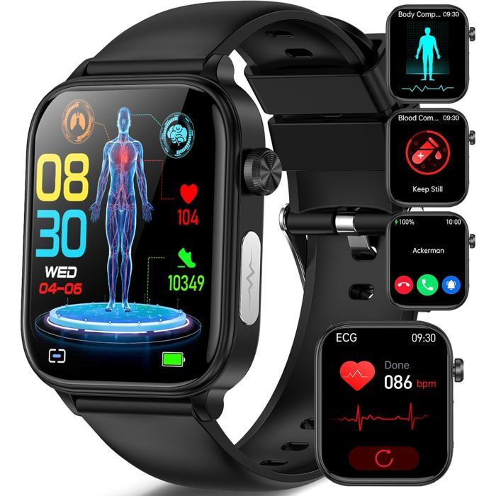 2025 Montre Connectée Ecg/Hrv/Acide Urique/Imc Smartwatch Homme Femme Avec Appel Bluetooth/Sos Fréquence Cardiaque 24H Spo2 Pressi