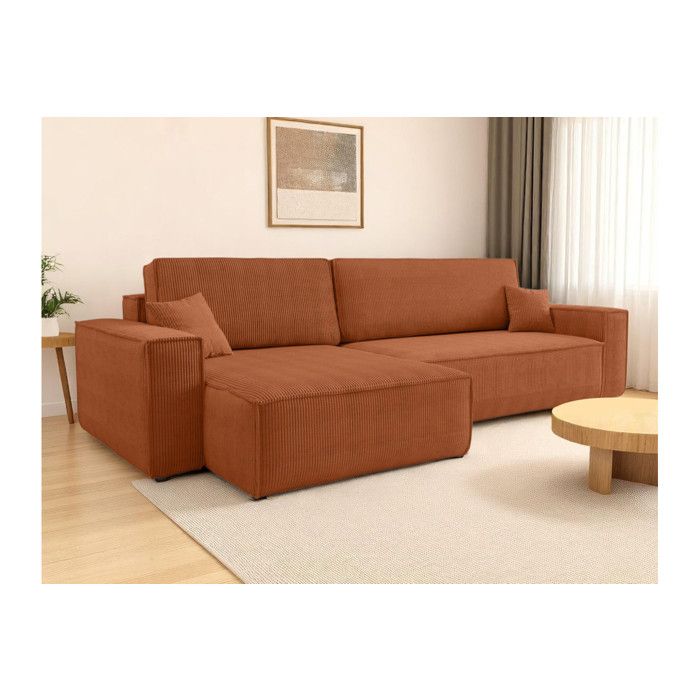 Canapé FARAH dangle max réversible et convertible 5 places en velours côtelé - Terracotta