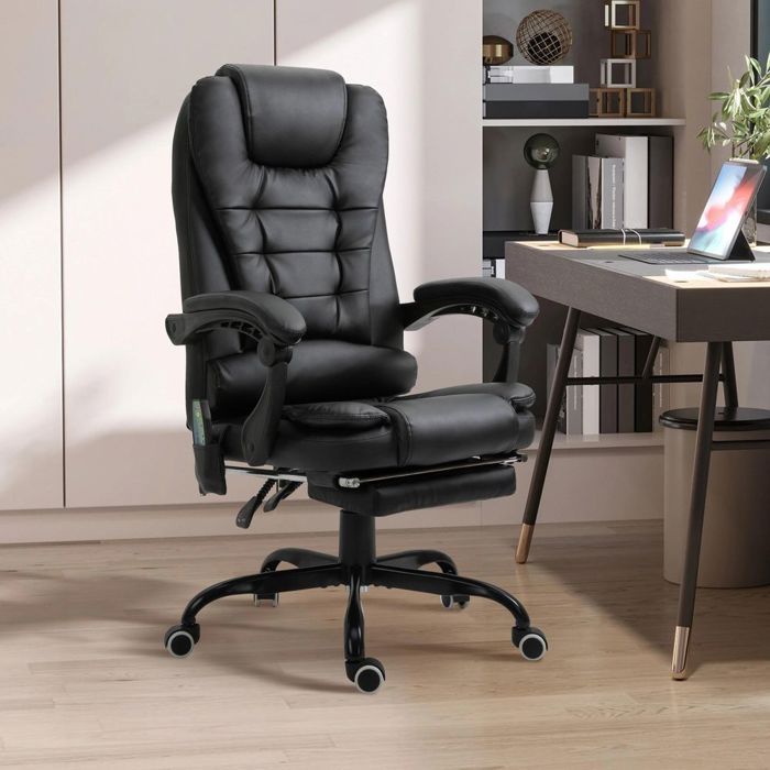 Fauteuil Massant Chaise de bureau ergonomique dossier inclinable télécommande filaire repose-pieds rétractable Noir Fauteuil Massant Chaise de bureau ergonomique dossier inclinable télécommande filaire repose-pieds rétractable Noir
