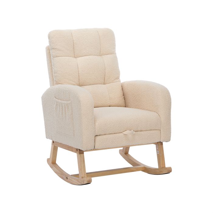Fauteuil à Bascule - Velours Teddy - Bois Massif - Design Contemporain - Confort Ergonomique - Maison