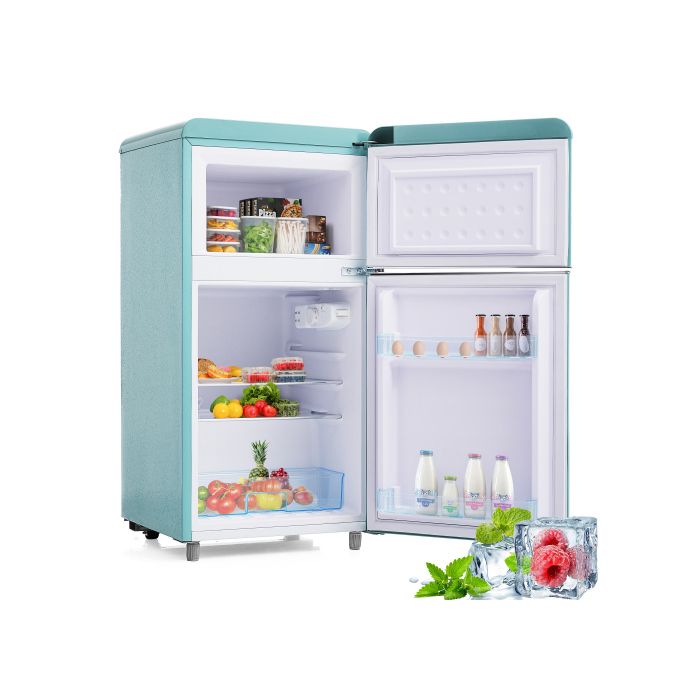 Réfrigérateur vintage réfrigérateur à double porte supérieure et inférieure volume total 72 litres volume congélateur 21 litres