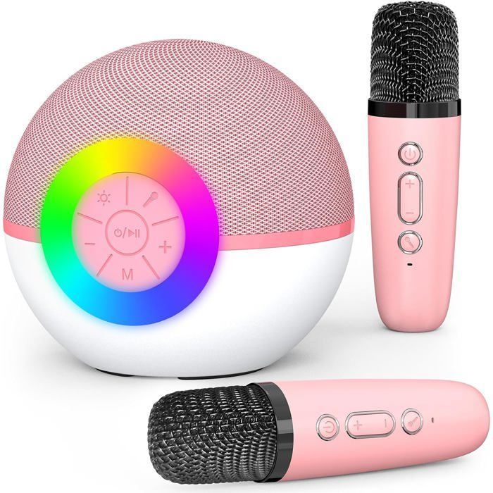 Microphone karaoké - Enceinte Bluetooth portable - 2 microphones - Convient aux adultes et aux enfants - Cadeau fille - Rose