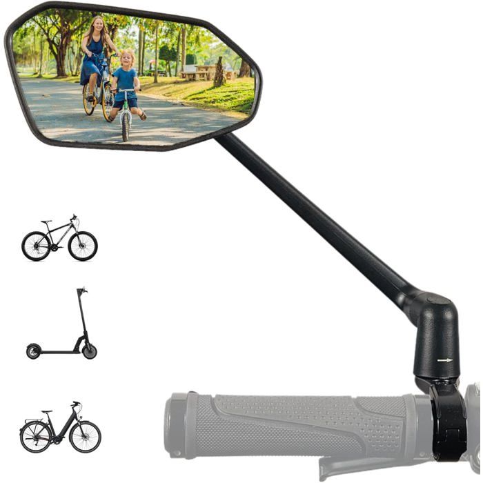 SOUG 2 Rétroviseurs Vélo Et Trottinette Électrique - Réglage 360° - Grand Miroir Convex 15cm - Bandes Réfléchissantes Offertes