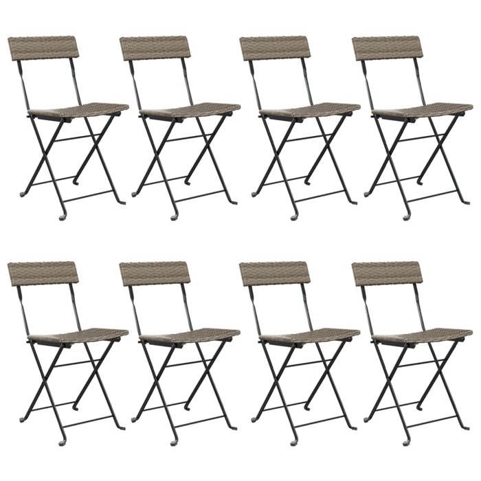 Chaises de bistrot pliantes - lot de 8 - Gris Résine tressée acier C2987