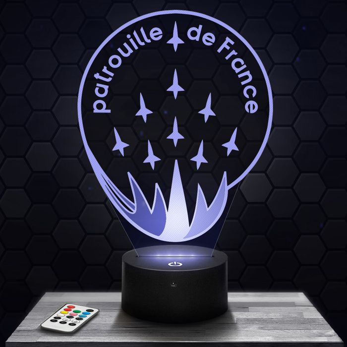 Lampe 3D - Patrouille de France Armée - Accessoire Objet Cadeau Militaire - Veilleuse Led Tactile avec socle au choix