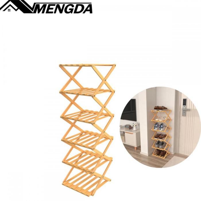 6 niveaux etagère à chaussures en bambou-MENGDA-Chaussures pliable pour économiser de lespace-Pour entrée couloir-25x25x105cm