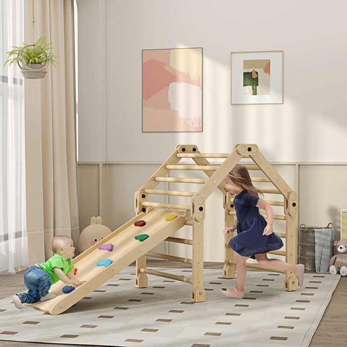 KiddyMoon Toboggan en Bois pour Enfants 2 en 1 Chaise Bébé, Grand, Gris