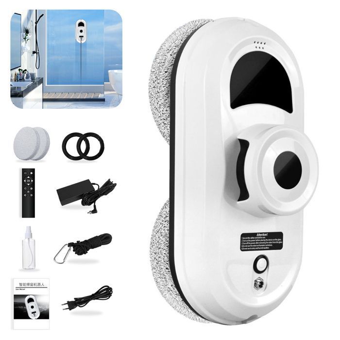 Robot Laveur Vitre Electrique aspiration 5600PA Navigation Intelligente anti-chute 10 Chiffons