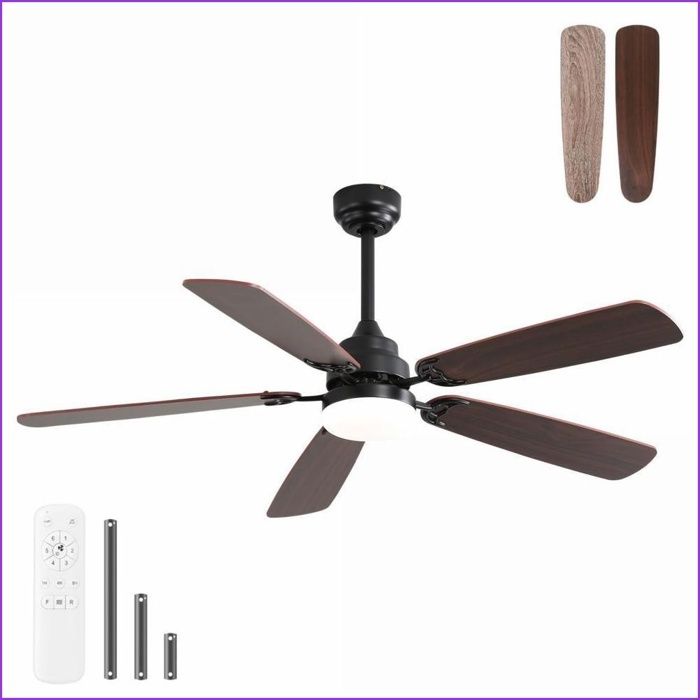 Ventilateur de Plafond 52 Pouces - Lumière LED Réglable Moteur DC Inversible Télécommande - Noir Mat - Dominiquefe