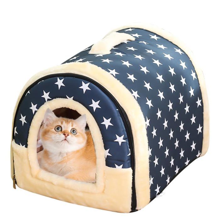Meilleurs prix pour Niche pour Chat Pliable avec Coussin Lavable - Maison Grotte Intérieure Boule Jouet Fond Antidérapant pour Chat et Chaton