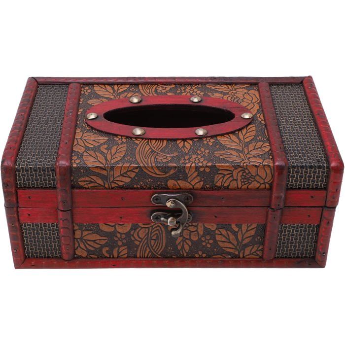 Boîte à mouchoirs rectangulaire en bois style classique antique avec couvercle en bois.
