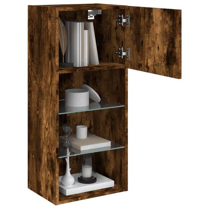 NEUF Armoires TV - Brun Meubles TV avec lumières LED - 2 pcs - pour maison - chêne fumé 405x30x90 cm TT1708
