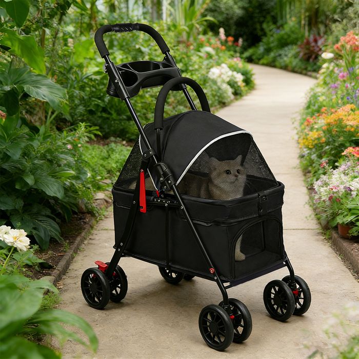 SUPFINE Poussette pour Animaux Porte-Animal Amovible pour Chiens Chats Petite/Moyenne Taille de Compagnie Voyage Noir