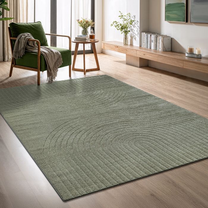 the carpet Elisa tapis de salon moderne design géométrique haute densité de velours et agréablement doux Vert 160 x 220 cm