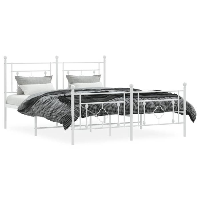 2 Places - Cadre de lit métal Modernedouble - VIDAXL - 207x166x97 cm - sans matelas - et pied de lit blanc 160x200 cm FR_002370533