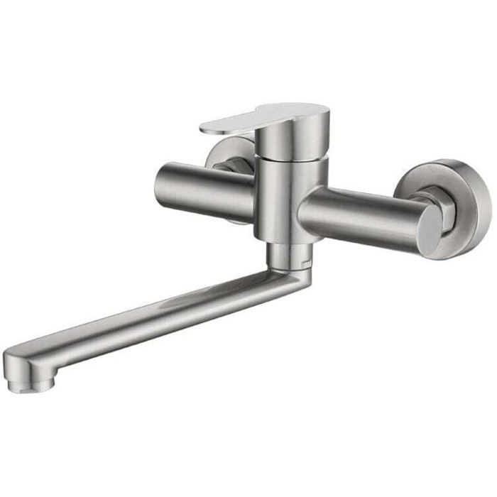 Robinet mural de cuisine - PZCC - PZCC - Inox 304 - Mitigeur pivotant 360° - Finition brossée
