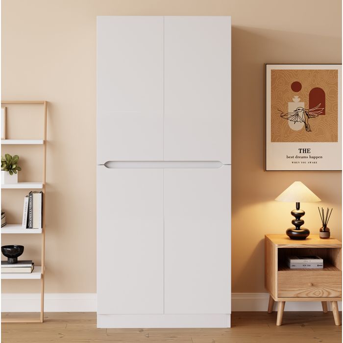 Armoire 70 cm blanche 2 portes avec penderie rangements multiples et design minimaliste