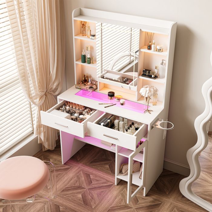 Coiffeuse moderne avec miroir, éclairage LED et rangements pratiques ...
