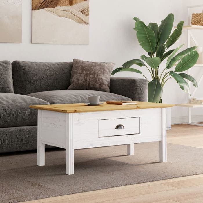 Table de Canapé Magnifique - Blanc Table basse - Pour Salon chambre - BODO blanc et marron 100x55x46cm - bois de pin massif CL750264