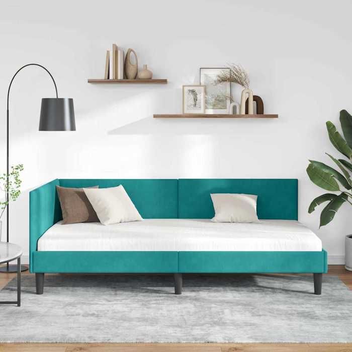 BEAU Cadre de lit dangle - SARAZYJ - Design en L - Lit de repos - Lit de jour - avec tête de lit Turquoise 90cm x 190cm