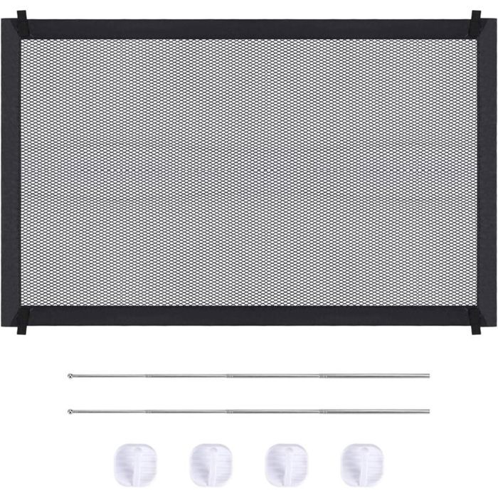 Barrière de sécurité pour chiens Porte magique avec crochets et poteaux renforcés Noir 110 x 72 cm