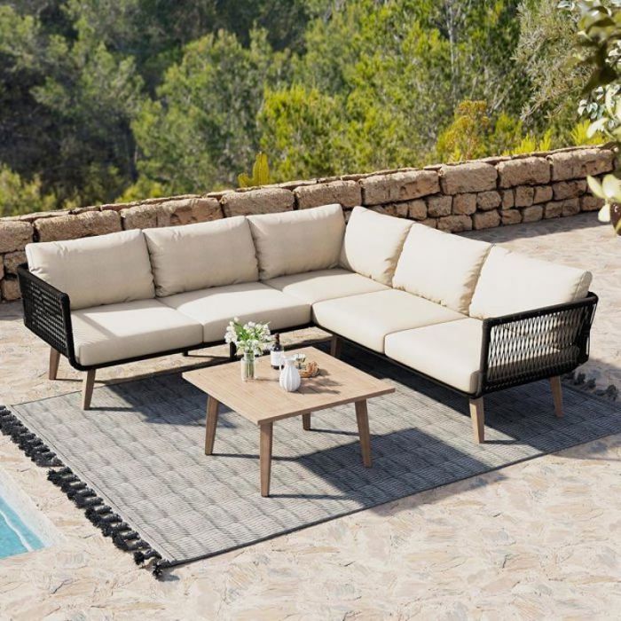 Ensemble de meubles de jardin - meubles de terrasse avec table basse - plateau en couleur imitation bois - Beig SALON BAS DE JARDIN